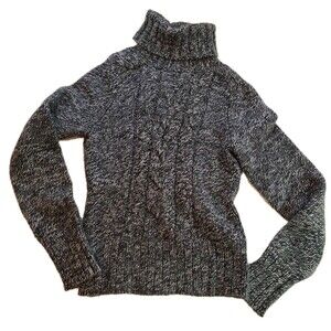 Express Cashmere Wool Size M Blend Y2K Cable Knit Sweater Turtleneck Black Grey